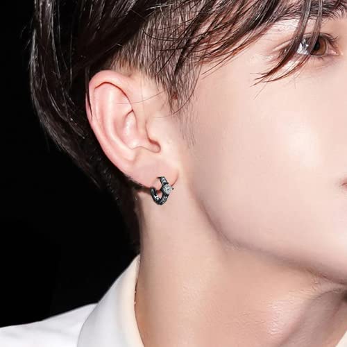 AOBOCO Black Hoops Earrings for Men Sterling Silver Viking Celtic Cross Heart Skull Round Triangle Hoop Earrings Birthday Father Day Christmas Jewelry Gifts for Men Women Friends - style: Black CZ Hoops