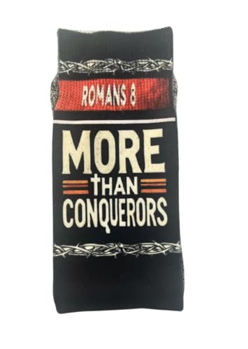 Bible Verse Socks for Men, Christian Scripture Crew Socks, Faith Gift - color: More Than Conquerors