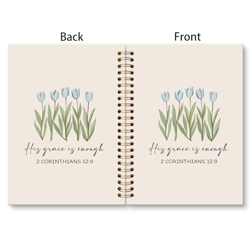 huester Christian Floral Notebook Journal, Blue Tulip Flowers His Grace Is Enough Bible Journal, Bible Journaling Notebooks for Note Taking, Floral Hardcover Paper Spiral Notebook, 5.5x8.3 Inch - color: Christian01