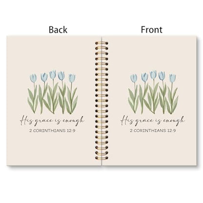 huester Christian Floral Notebook Journal, Blue Tulip Flowers His Grace Is Enough Bible Journal, Bible Journaling Notebooks for Note Taking, Floral Hardcover Paper Spiral Notebook, 5.5x8.3 Inch - color: Christian01
