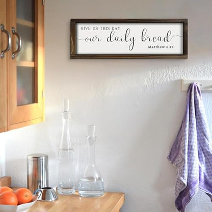 Kercan Give Us This Day Our Daily Bread Sign, John 6:11 Kitchen Decor, Bless This Home Rustic Farmhouse Wall Art, 16.5x5.5 Inches