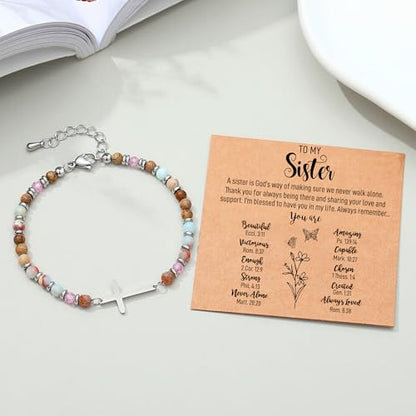 Crystal Cross Bracelet for Women Teen Girls Christmas Birthday Gifts - style: Sister