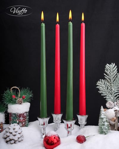 Viyffo 12 Inch Taper Candles 8-Hour Burn Christmas Edition, 4 Pack - color: 12 Inch Green and Red Christmas