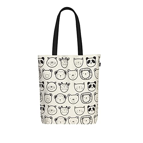 Ecoright Tote Bag for Women with Zipper, Small Tote Bag, Canvas Bag, Reusable Cotton Bag for Beach, Grocery, School & Work - color: Cute Animals