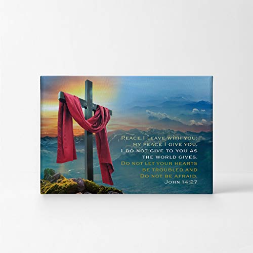Smile Art Design John 14:27 Bible Verses Canvas Print Scripture Wall Decor Do Not Be Afraid Jesus Lord God Christ Pray Cross Religious Living Room Bedroom Christian Gift Home Decor - 8x12 - color: Scripture Quote Wall Art H11, size: 12"L x 8"W