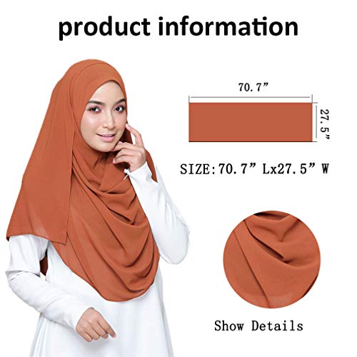 LMVERNA Solid Color Bubble Chiffon Scarf for Women Fashion Soft Hijab Long Scarfs Wrap Scarves - color: Copper