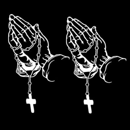 2 Pcs/Set White Hands Praying Pearl Jesus Car Sticker, Personalized Rosary Car Sticker, Waterproof Christ Decal Stickers Bumper Stickers for Laptop Motorcycle Door Wall Decoration