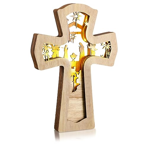 Bucherry Wooden Nativity Scene Christmas Tabletop Ornament,Cross - style: Cross