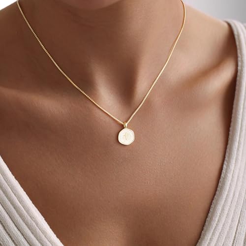 M MOOHAM Enamel Mini Cross Necklace for Women Girl, 14K Gold Plated Jewelry - color: "pearl white cross-box chain