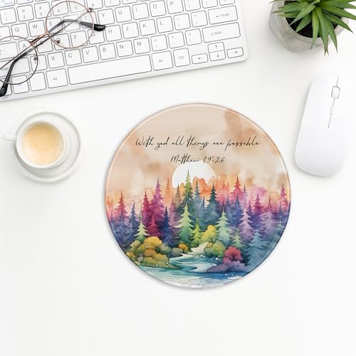 Watercolor Forest Christian Mouse Pad 7.9x7.9 Inch, Matthew 19:26 Bible Verse Mouse Pads for Desk Home Office Dorm Computers Laptop, Religious Office Supplies Desk Accessories - color: Cute Sloth 29A