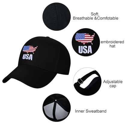 Embroidered Baseball Cap for Women Men Adjustable Baseball Hat Black Baseball Cap Trucker Hat - color: Usa