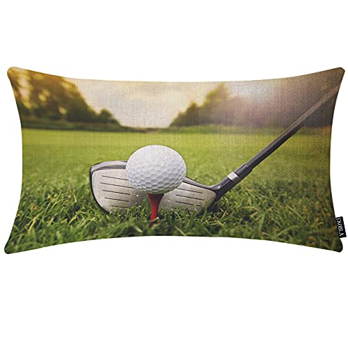 EKOBLA Golf Club Pillow Cases Sport Lover White Golf Ball Course Grassland Green Waist Lumbar Cotton Linen Home Living Room Decorative Throw Pillow Covers Cushion Cover 12x20 Inches - color: Multi-bs03