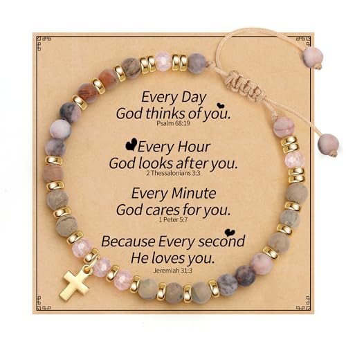 Cross Bracelets for Women Girls, Christian Gifts for Women Natural Stone Beaded Bracelets First Communion Confirmation Baptism Gifts Catholic Easter Christmas Inspirational Gift Jewelry - color: Zebra - Every Day