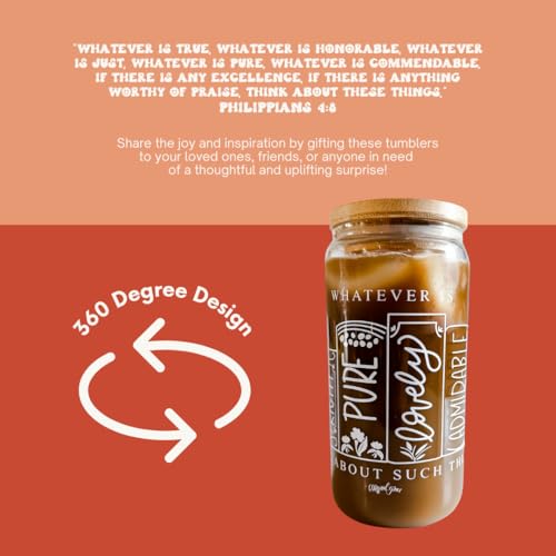 Elly and Grace Christian Tumbler for Women, 20 oz. Bible Verse Tumbler, Christian Cups for Women, Faith Mug, includes lid and straw (Philippians 4:8 20oz)
