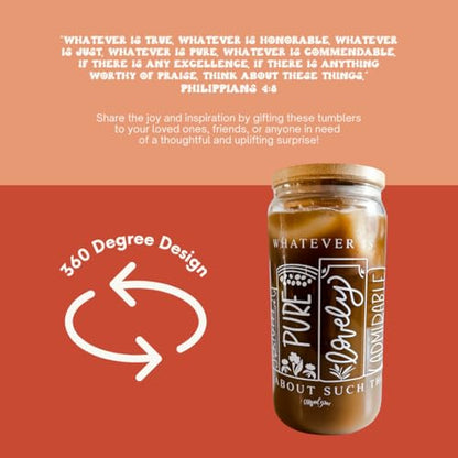 Elly and Grace Christian Tumbler for Women, 20 oz. Bible Verse Tumbler, Christian Cups for Women, Faith Mug, includes lid and straw (Philippians 4:8 20oz)