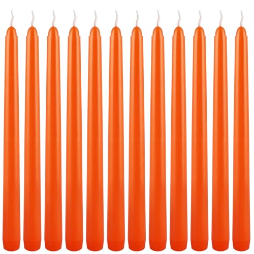 12 Pack 10 Inch Orange Taper Candles - Dripless Smokeless 8-Hour Long Burning Candlesticks for Fall, Halloween & Wedding (Gift Box) - color: orange-10"12pcs