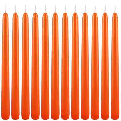 12 Pack 10 Inch Orange Taper Candles - Dripless Smokeless 8-Hour Long Burning Candlesticks for Fall, Halloween & Wedding (Gift Box) - color: orange-10"12pcs