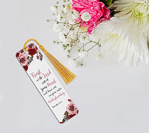 WIRESTER Set of 2 Metal Bookmarks with Light Gold Tassel for Students, Reader, Teachers, Book Lovers - Christian Quotes Proverbs 3:5-6, Christian Bible Verses Psalm 119:105 - color: Christian Quotes Proverbs 3:5-6, Psalm 119:105
