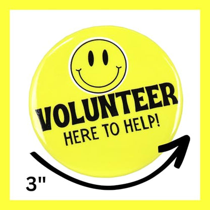 Ask Me Anything Buttons, Volunteer, Teacher, and Customer Service Employee Pins, 3 Inches, Pack of 3 (Volunteer Yellow 3 Pk)