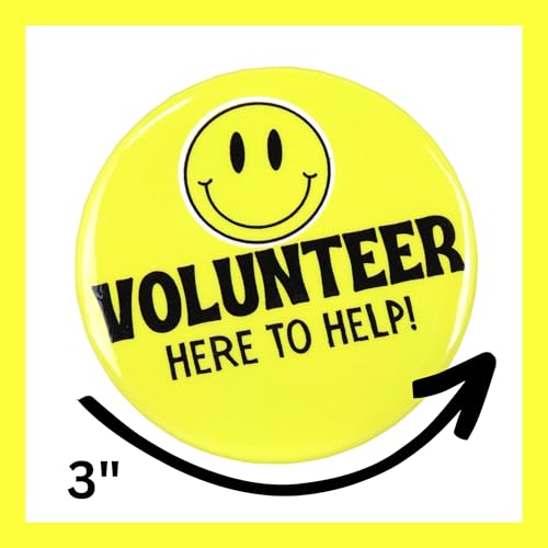 Ask Me Anything Buttons, Volunteer, Teacher, and Customer Service Employee Pins, 3 Inches, Pack of 3 (Volunteer Yellow 3 Pk)