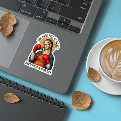 (3PCS) Hail Mary Full of Grace Punch The Devil in The Face Sticker Catholic Meme,Christian Faith Religious Bible Verse, Books Laptops Phone Water Bottles Tumbler Cup Kindle 3x2.1 Inch