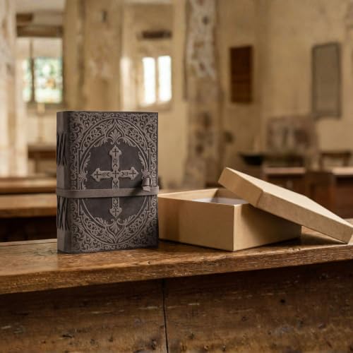 LEATHER VILLAGE Devotional Journal Cross Embossed, Black 13x8. - color: Grey, size: 13 inches X 8 inches