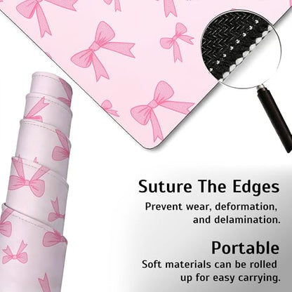 Pink Bow Mouse Pad,35.4 x 15.7 Inch Large Mouse Mat Non-Slip Rubber Stitched Edges for Writing Desk,Office,Home,Laptop - color: Pink Bow, size: 35.4L x 15.7W inches