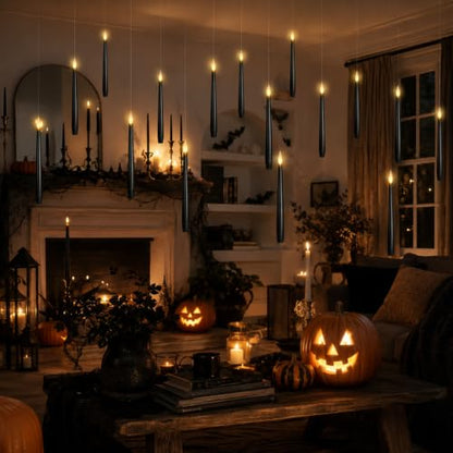 Black Floating Candles with Wand Remote, Hanging Halloween Decorations - color: 12pcs(Black)