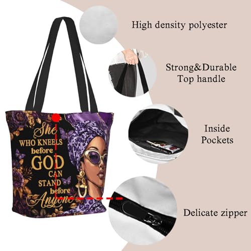 Bible Tote Bags for Women Church Shoulder Bags with zipper Aeathetic Christian Religious Gifts for Women - color: African Woman 01