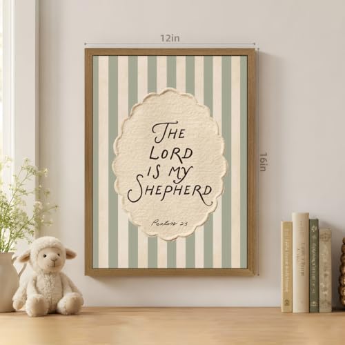 Dynazo Wood Framed Christian Faith Wall Art, Psalm 23 Scripture Decor, The Lord Is My Shepherd Bible Verse Poster Print, Green Stripe Inspirational Religious Artwork for Church Bedroom 16x24 Inch - color: GodScripture, size: 24"L x 16"W