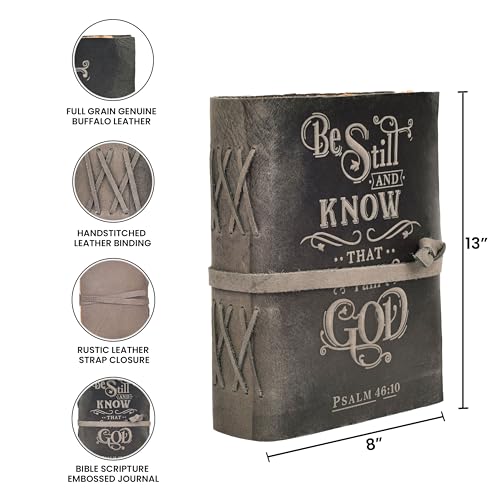 LEATHER VILLAGE Leather Scripture Journal Be Still Verse, Black 13x8. - color: Grey, size: 13 inches X 8 inches