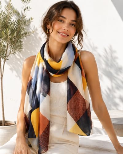 YOUR SMILE Large Boho Scarf for Women Lightweight Floral Printed Scarves Fall Winter Fashion Fringed Shawl wraps - color: 45