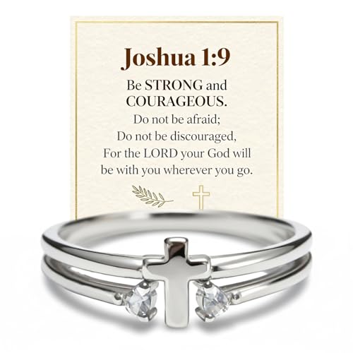 Cross Ring for Women, Dainty Faith Cubic Zirconia Ring Easter Religious Christian Confirmation Baptism Women's Jewelry Gifts for Mother Sisters Daughter Granddaughter Non Tarnish