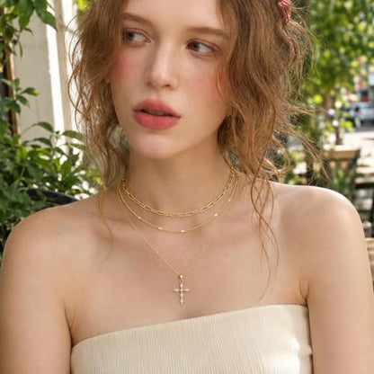 3pcs Gold Cross Necklace for Women, Layered Necklace - color: Gold 2