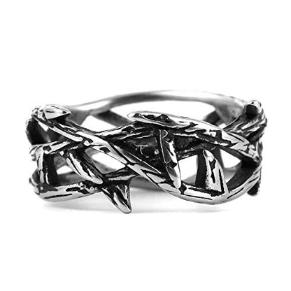 HZMAN Jesus Crown of Thorns Ring for Men Stainless Steel Pinky Ring - color: Silver