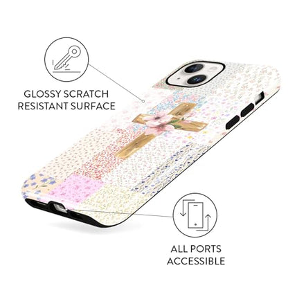 for iPhone 14 Plus 6.7'' Pink Flower Cross Christian Phone Case - color: Pink Flower Cross, size: iPhone 14 Plus