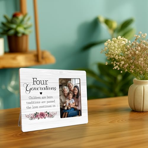 Four Generations Family Picture Frame, Gifts for Great Grandma Grandpa, Fits 4x6 Photo - color: Brown