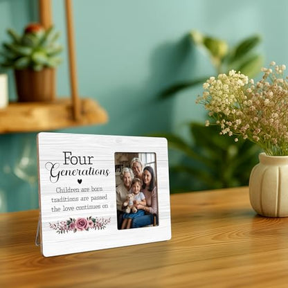 Four Generations Family Picture Frame, Gifts for Great Grandma Grandpa, Fits 4x6 Photo - color: Brown