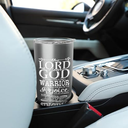 Bible Verse Shirt - Lord God Zephaniah 3:17 Christian Gift Stainless Steel Insulated Tumbler - color: Brushed Steel