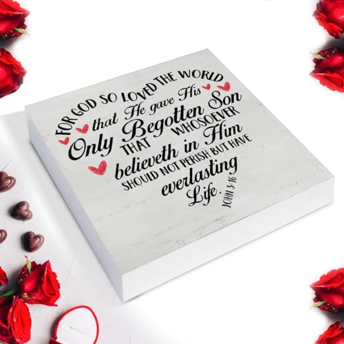 Christian Valentines Decor, Rustic Bible Verse Wood Sign - color: John 3:16