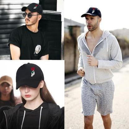 Baseball Cap for Men Cotton Black Baseball Hat for Mens Snapback Hats Trucker Dad Hat Snap Back Flat Bill Men's Caps - color: Fingers Holding Flowers