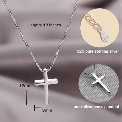 Sterling Silver Cross Necklaces for Women, S925 Dainty Silver Cross Pendant Necklace Small Cross Necklace Box Chains Christian Necklace Jewelry Gifts for Women Teen Mother Birthday
