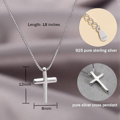 Sterling Silver Cross Necklaces for Women, S925 Dainty Silver Cross Pendant Necklace Small Cross Necklace Box Chains Christian Necklace Jewelry Gifts for Women Teen Mother Birthday