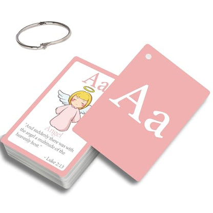 26 Bible Alphabet Flash Cards for Toddlers, Christian FlashCards for Kindergarten, Preschool, Homeschool, Toddler Bible 2-4 Years