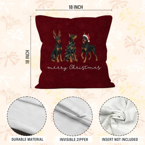 Merry Christmas Doberman Throw Pillow Covers 18x18 Home Decor - color: Doberman