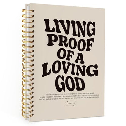 Christian Journal, Bible Study Notebook, Bible Notebooks for Note Taking, Church Hardcover Spiral Notebook for Women Man 5.5x8.3 - Black - color: Living Proof of a Loving God - Beige