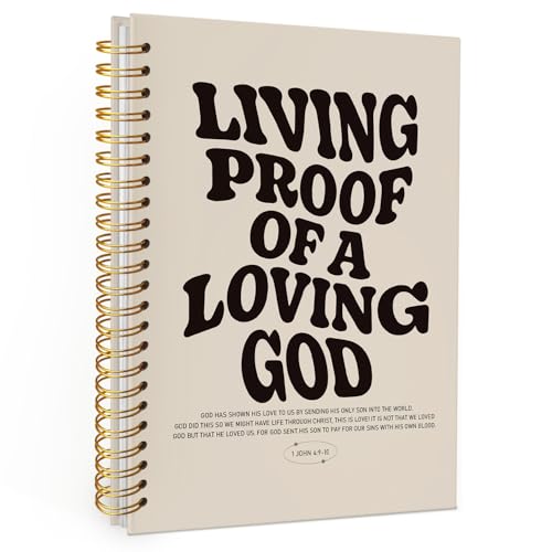 Christian Journal, Bible Study Notebook, Bible Notebooks for Note Taking, Church Hardcover Spiral Notebook for Women Man 5.5x8.3 - Black - color: Living Proof of a Loving God - Beige