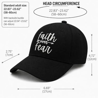 Faith Over Fear Christian Hats, Embroidered Baseball Caps for Adults - color: Black White
