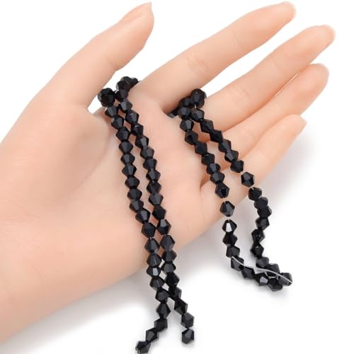 250pcs Czech 6mm (0.24 Inch) Faceted Bicone Crystal Glass Loose Beads Spacer Bulk Jet Black for DIY Craft Jewelry Making CCB623 - color: Jet Black, size: 6mm - 250pcs