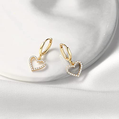 DAILY VIBES Cute Gold Mini Dangle Huggie Hoop Earrings for Women Trendy - color: Hollow Heart CZ